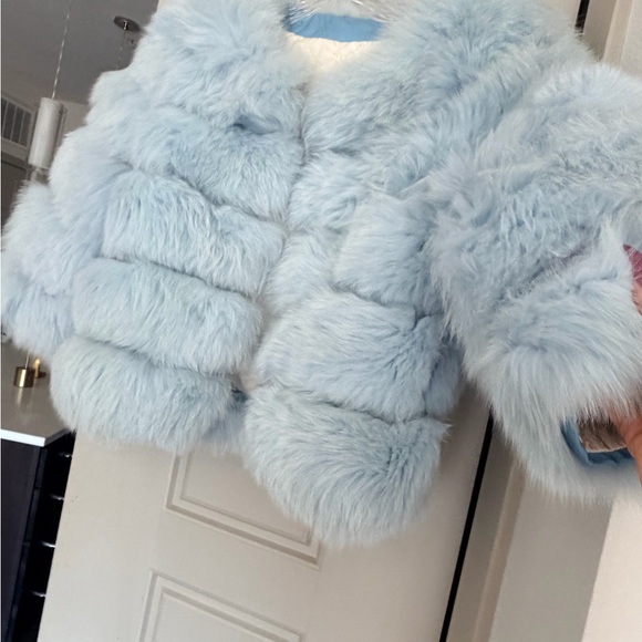 Women light blue fox fur jacket - Picture 2 of 3